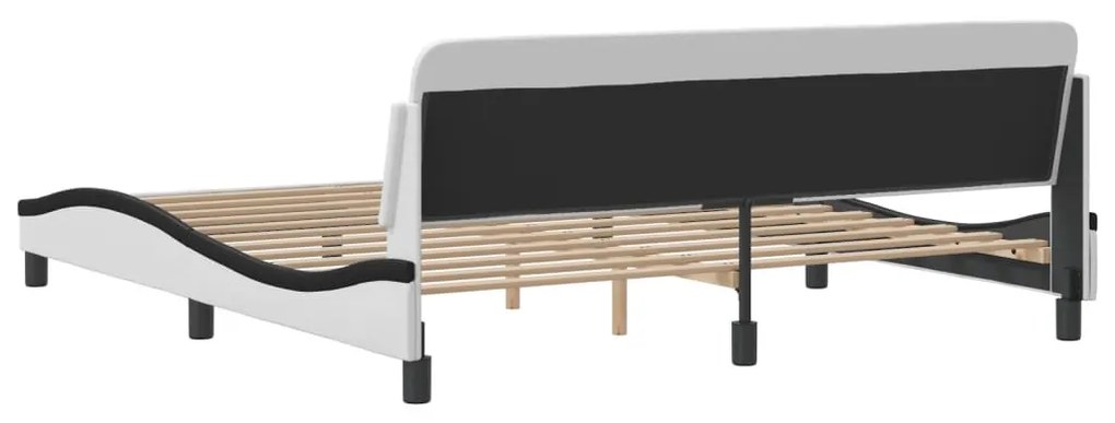 Estrutura de cama c/ cabeceira couro artificial branco e preto