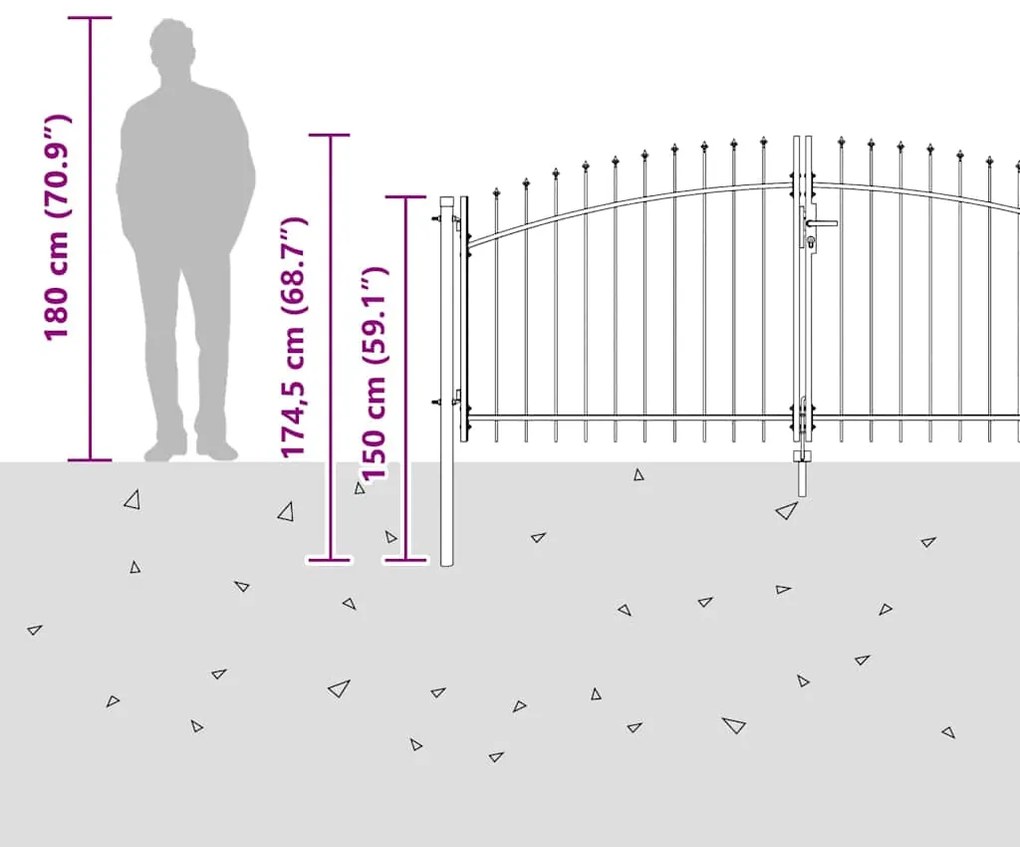 Portão de Jardim com Ponta de Lança Dupla Cinza 125x300 cm Aço