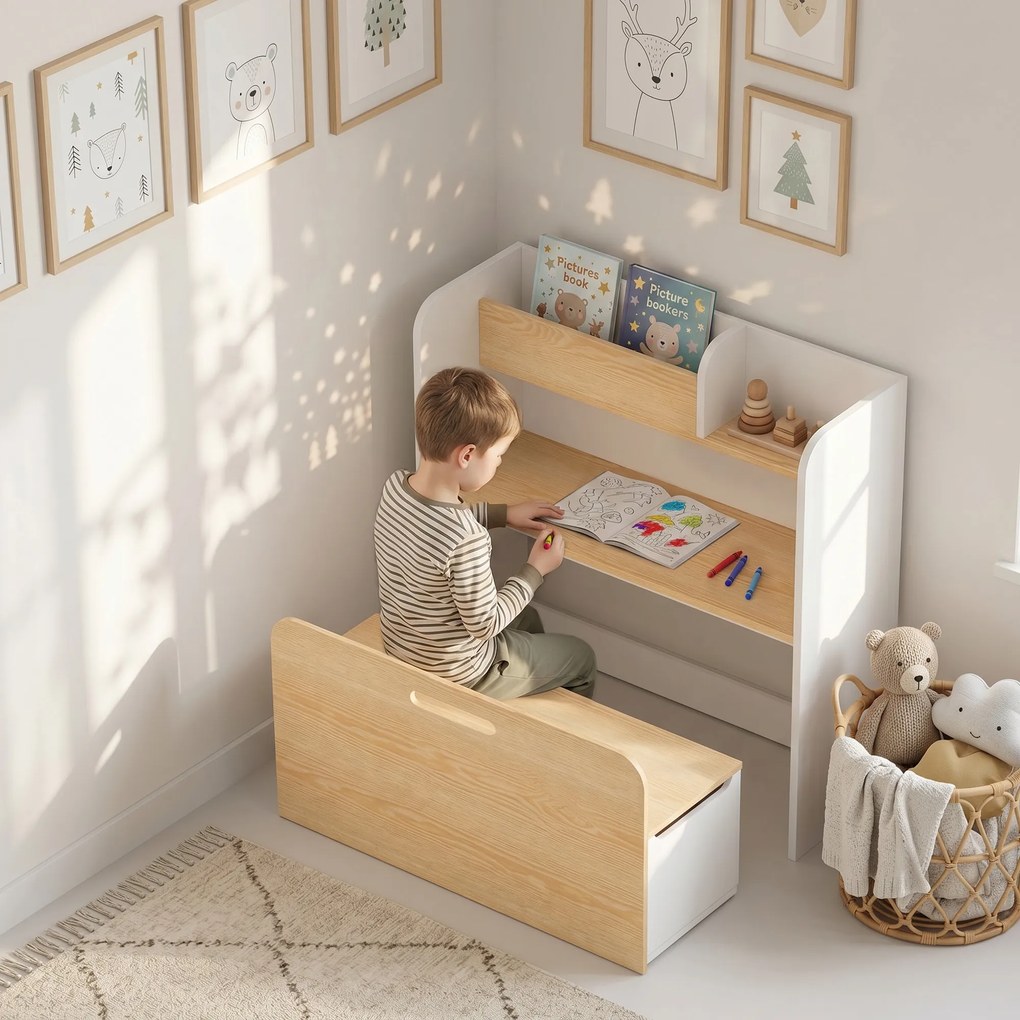 Conjunto de Secretária e Cadeira Infantil, 80 x 29 x 80 cm, Design 5 em 1, Branco