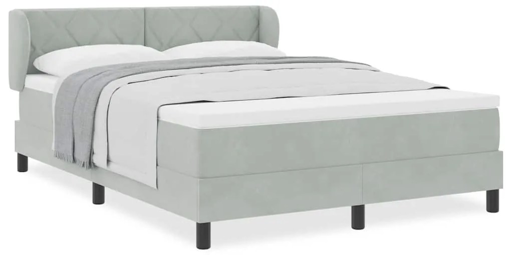 Cama Box Spring com Colchão Cinza Claro 140x200 cm Veludo