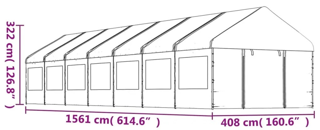 Tenda de Eventos com telhado 15,61x4,08x3,22 m polietileno branco