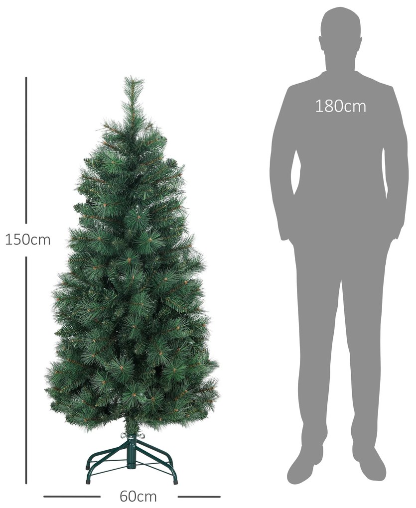 Árvore de Natal 150 cm Árvore de Natal Artificial com 354 Ramos e Suporte de Metal para Interior Verde