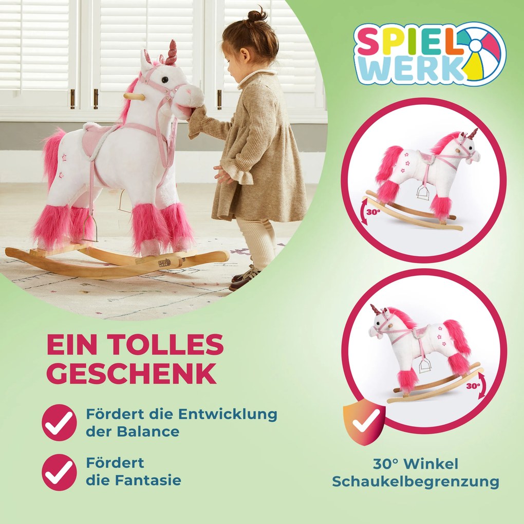 Balanço Unicórnio com função sonora 75 x 29 x 75 cm Branco + Rosa