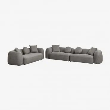 Conjunto De Sala De Estar Com Sofá Modular De 2 Peças E Sofá De 3 Lugares Em Chenille Coco Pano De Chenille Grosso Cinzento Granito - Sklum