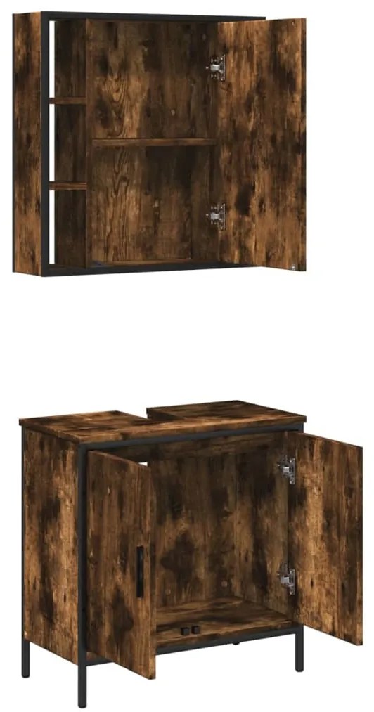 2 pcs conj. móveis casa de banho derivados madeira cor fumado