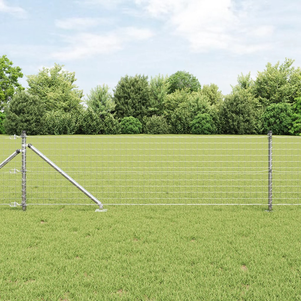 Cerca Euro com 7 Postes de Espeto 0,4x10 m Aço Galvanizado