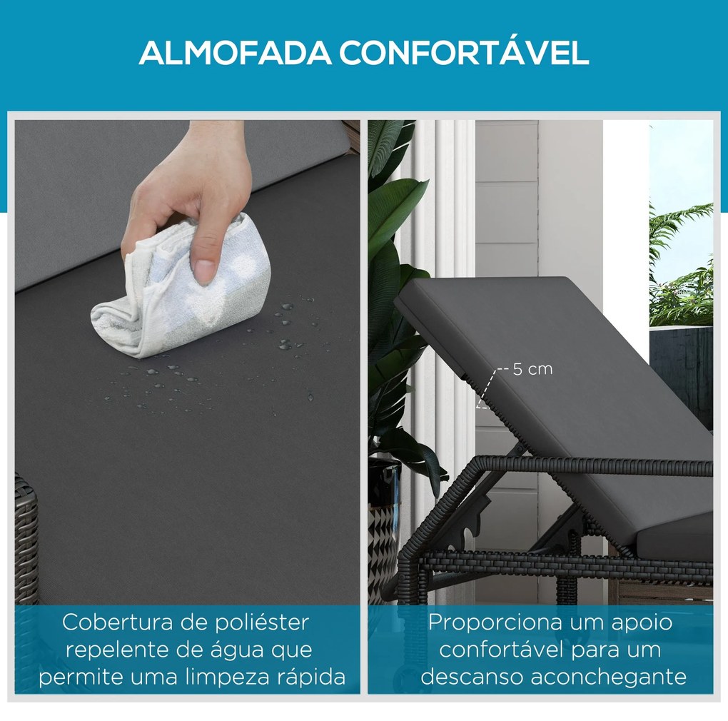 Espreguiçadeira de Vime Chaise Longue de Jardim com Encosto Ajustável