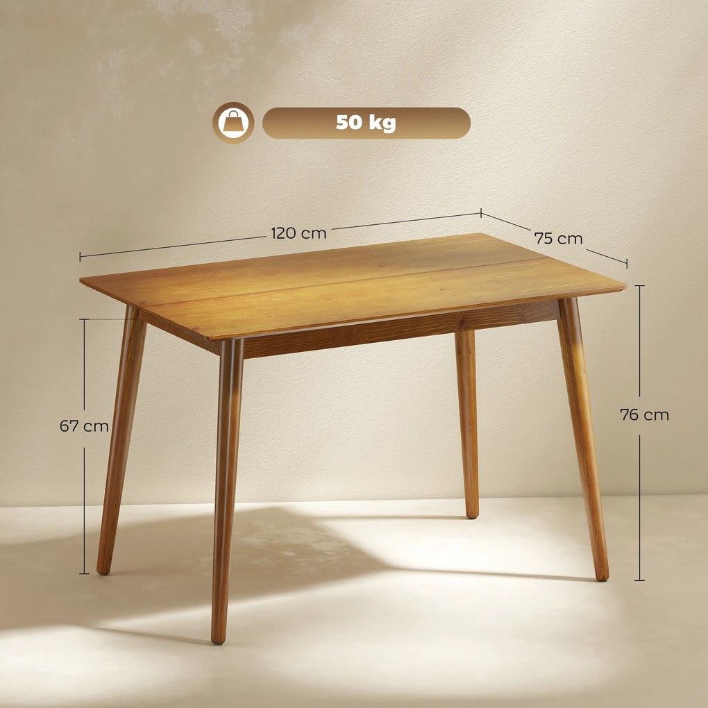Mesa de jantar de design 120 x 75 x 76 cm (CADEIRAS NÃO INCLUIDAS) com tampo grande para 4 a 6 pessoas, castanha
