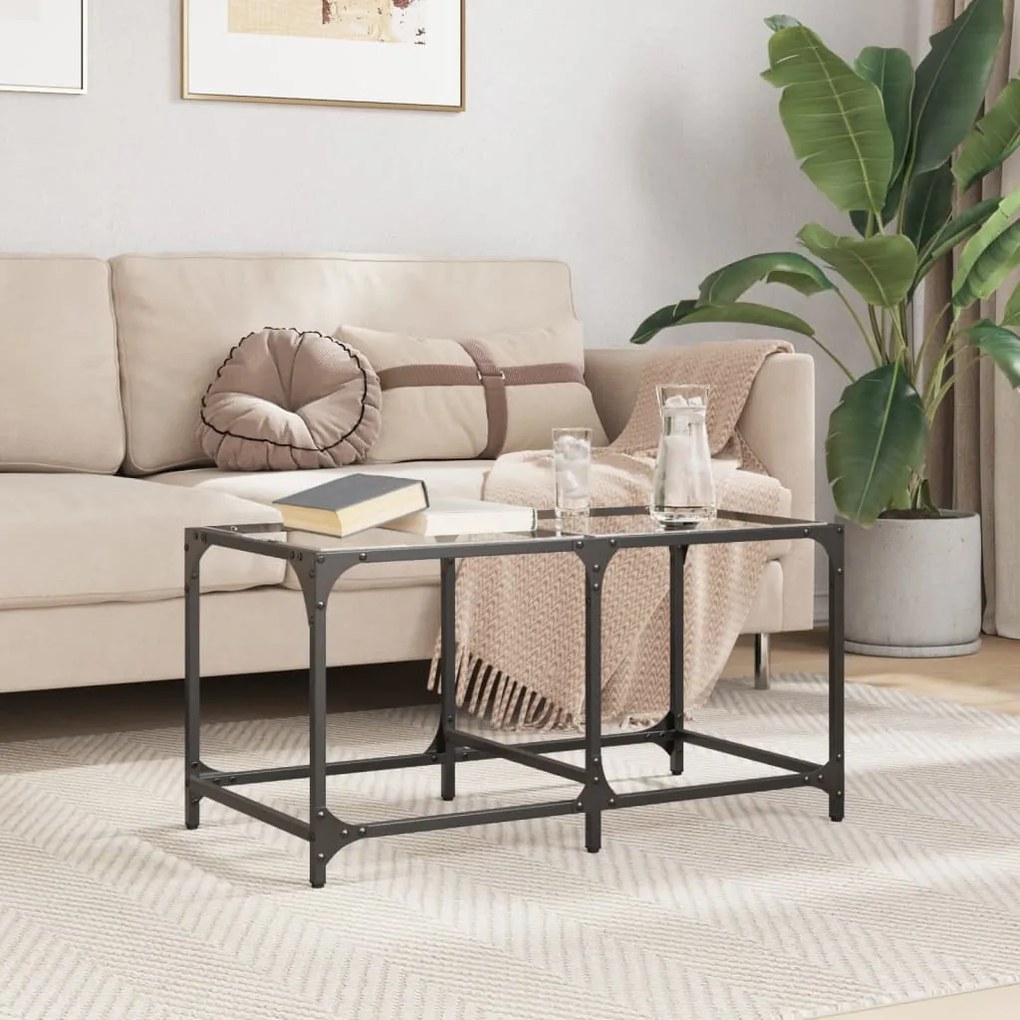 Mesa de centro c/ topo em vidro transparente 78,5x40x40 cm aço