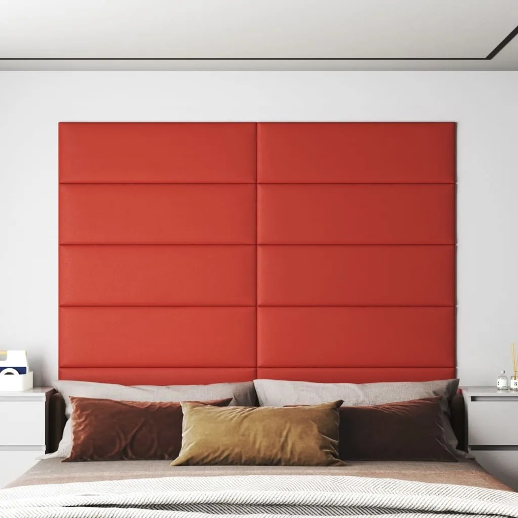 vidaXL Painel parede 12 pcs 90x30 cm couro artificial 3,24 m² vermelho