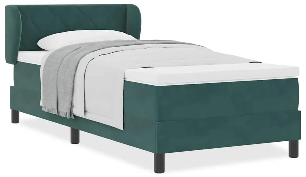 Cama Box com Colchão vidaXL Verde Escuro 90x190 cm Veludo