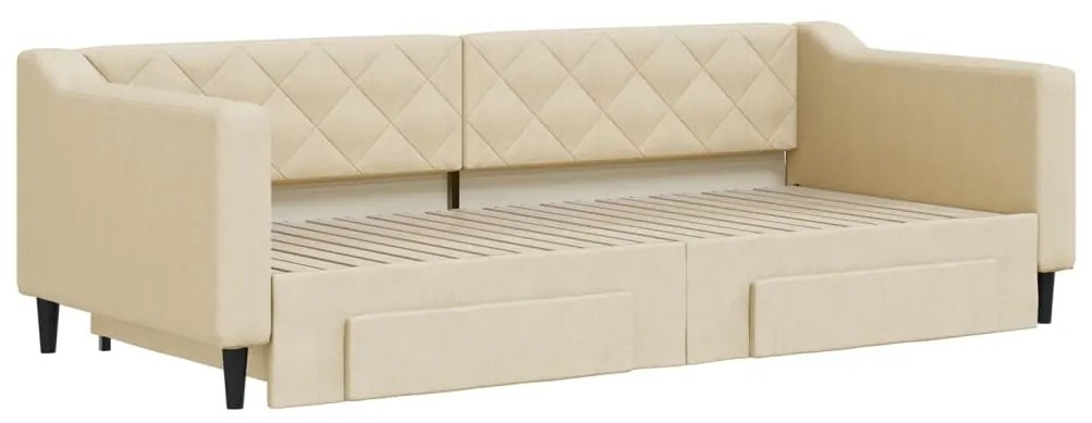 Sofá-cama com gavetão e gavetas 90x200 cm tecido cor creme