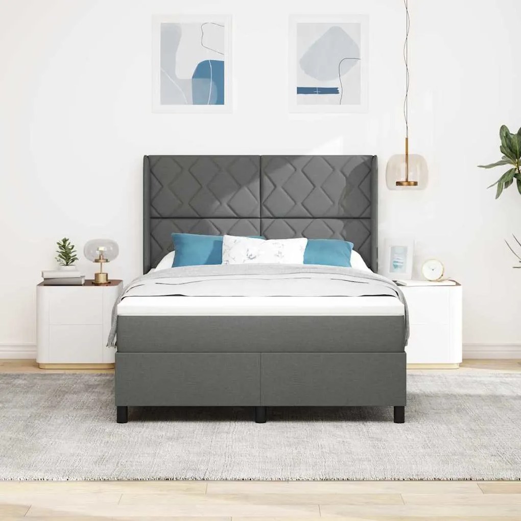 Cama Box com Colchão e LED Cinza Escuro, 140x200 cm em Tecido