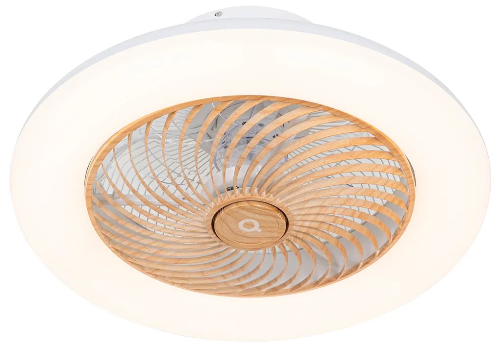 Ventilador de teto branco com impressão de madeira 55cm incl. LED regulável com controle remoto - Clima