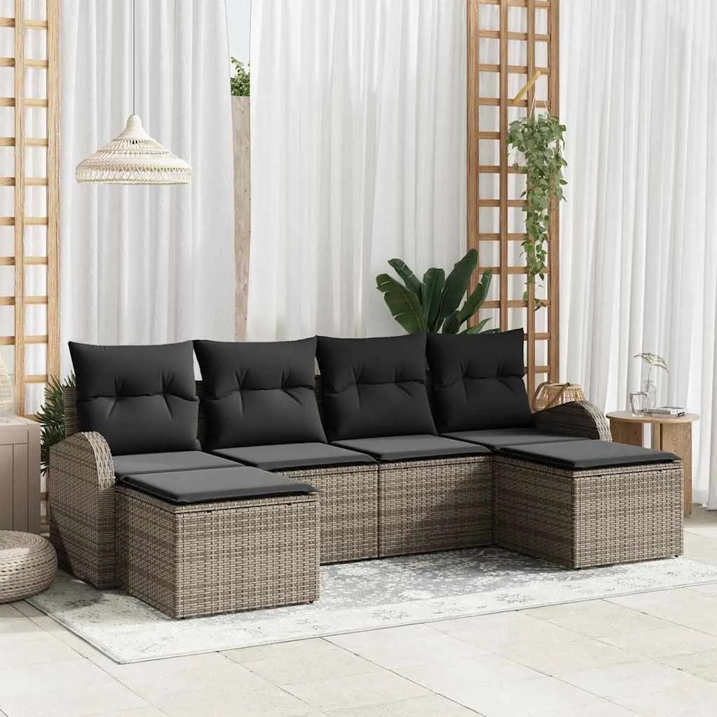 Sofá de Jardim de 6 Peças com Almofadas Cinza em Rattan