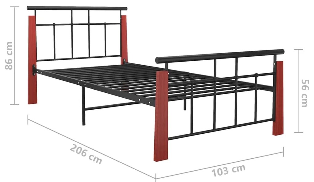 Estrutura de cama 90x200 cm metal e madeira de carvalho maciça