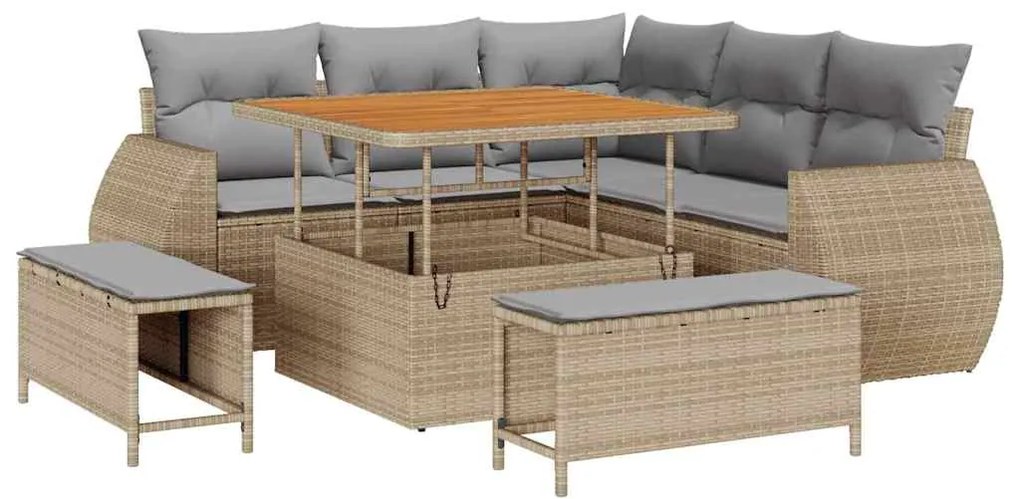 Conjunto de Sofá de Jardim vidaXL de 8 Peças com Almofadas Bege Polyra