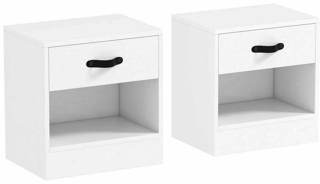 Conjunto de 2 Mesas de Cabeceira para Dormitório Estreitas com Gaveta e Compartimento Aberto 39x28x41 cm Branco