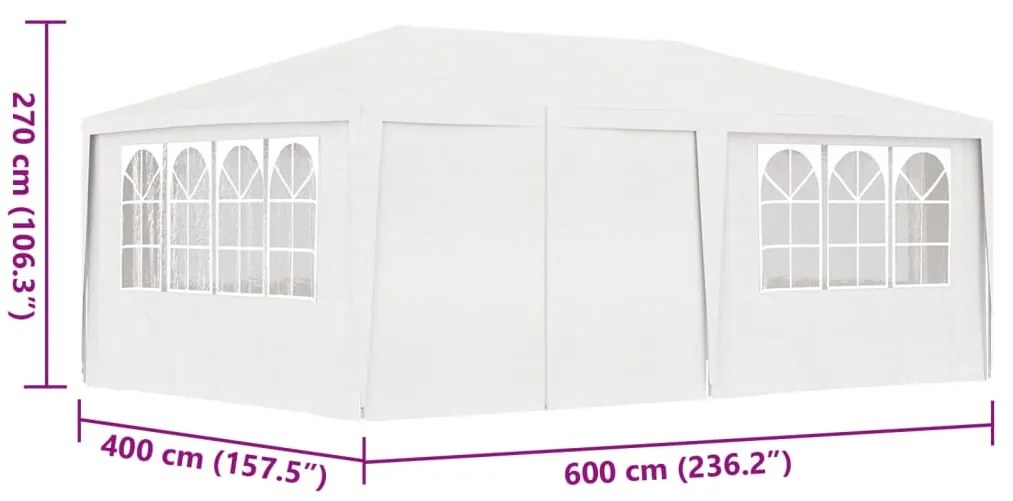 Tenda festas profissional + paredes laterais 4x6m 90g/m² branco