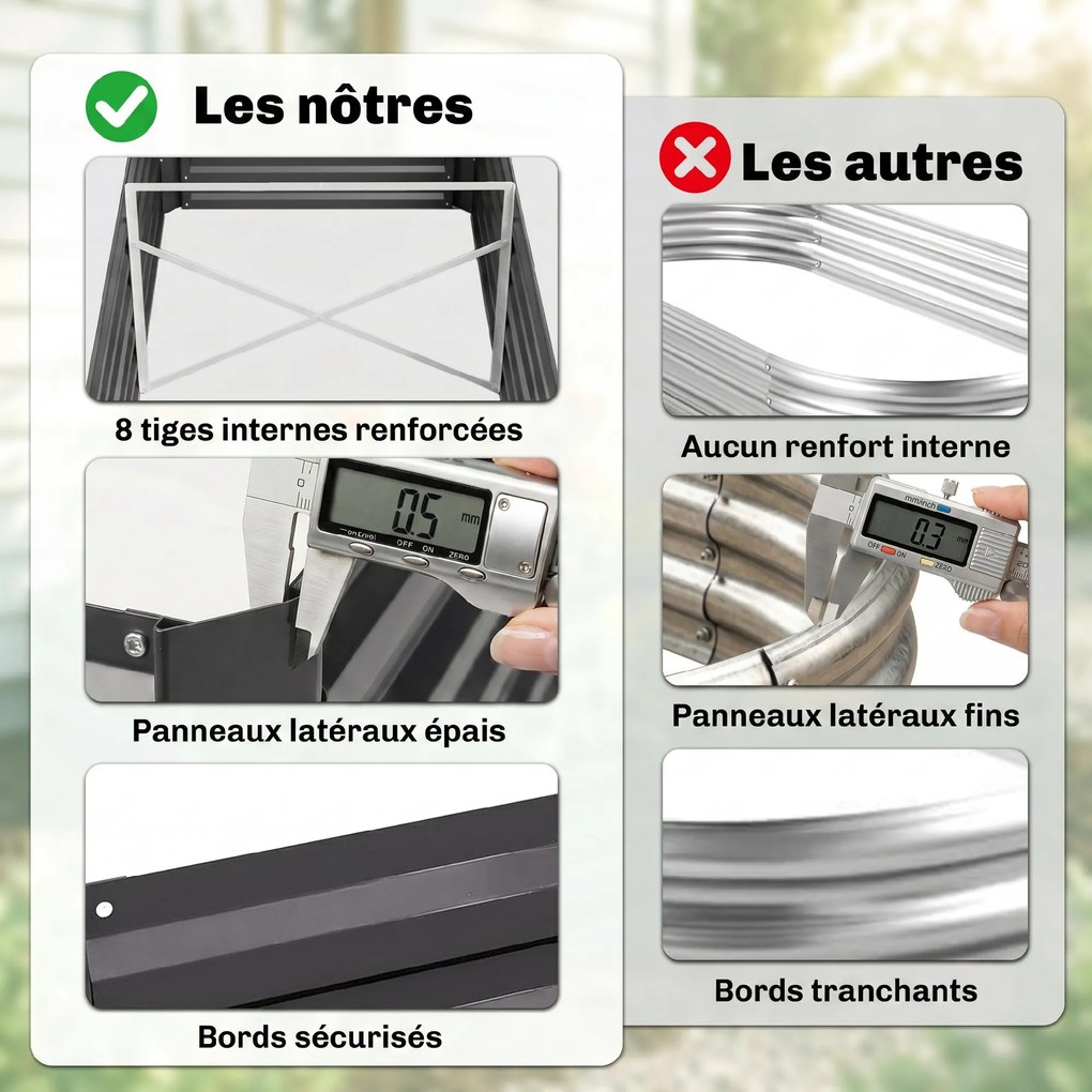 Floreira retangular para horta com tubos de reforço em aço galvanizado 180 x 90 x 59 cm