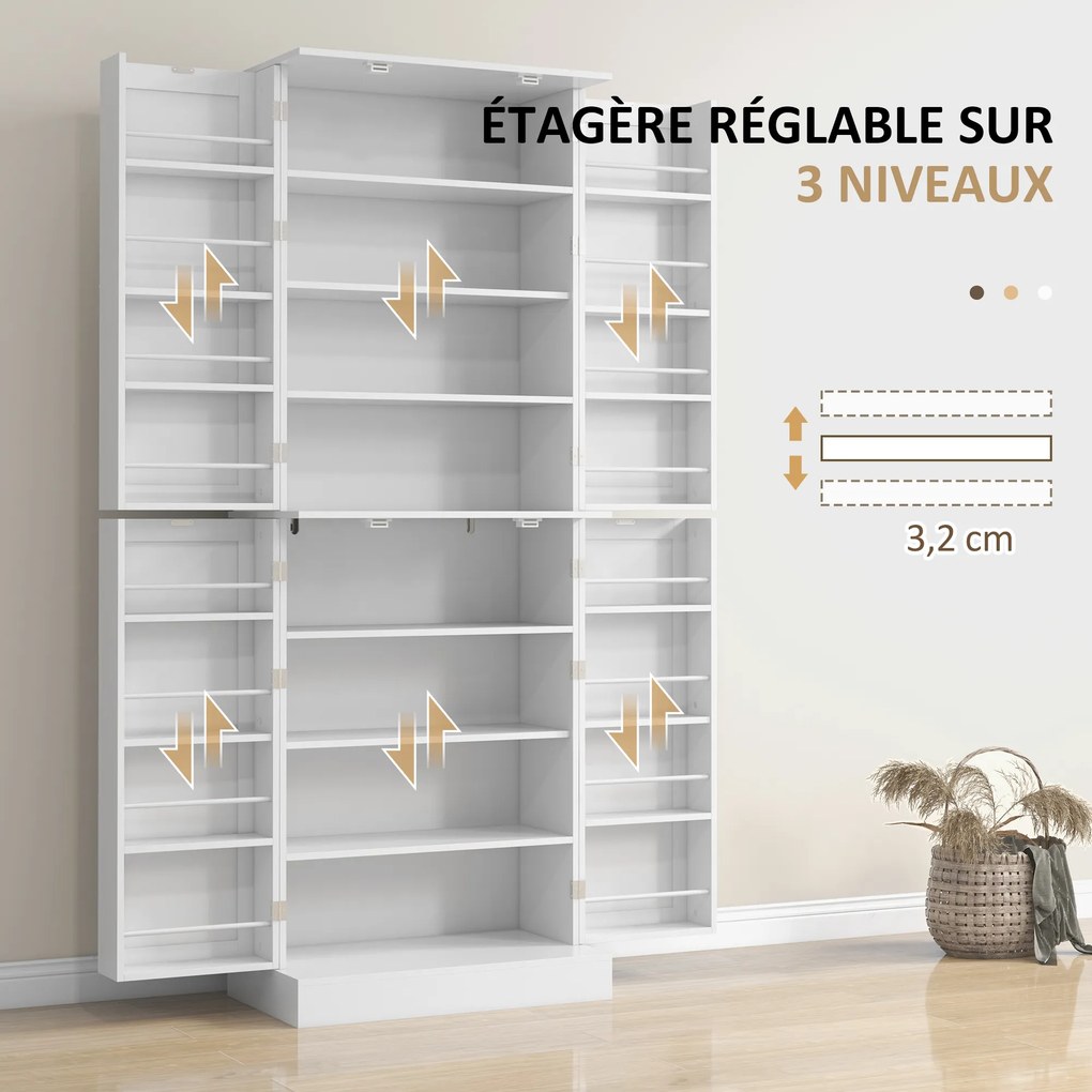 Armário de cozinha 60 x 35 x 166 cm tipo dispensa, prateleira ajustável e suporte para especiarias, branco