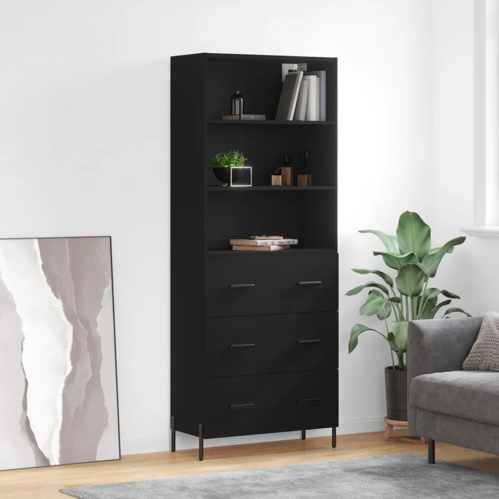 vidaXL Armário alto 69,5x34x180 cm derivados de madeira preto