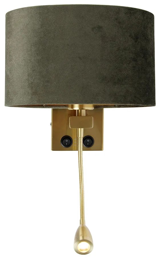 Candeeiro de Parede em Latão com Abajur de Veludo Oval Verde 25cm - Brescia Combi