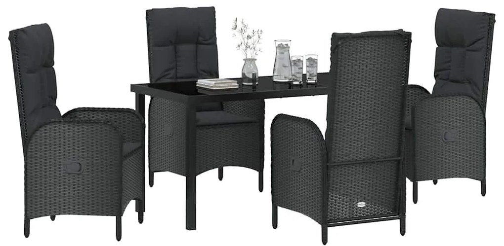 Conjunto de Jantar para Jardim 5 Peças em Preto com Rattan Sintético