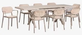 Conjunto Mesa Rectangular 180-240x90 Cm Extensível Alumínio Karena E 8 Cadeiras De Jardim Empilháveis Com Braços Omara Moka Brown - Sklum