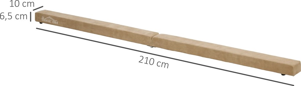 Trave de Ginástica Dobrável, 210 x 10 x 6,5 cm, Pés Antiderrapantes, Castanha