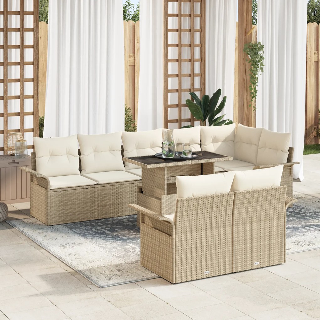 vidaXL Conjunto de Sofá de Jardim 9 Peças com Almofadas Bege de Rattan