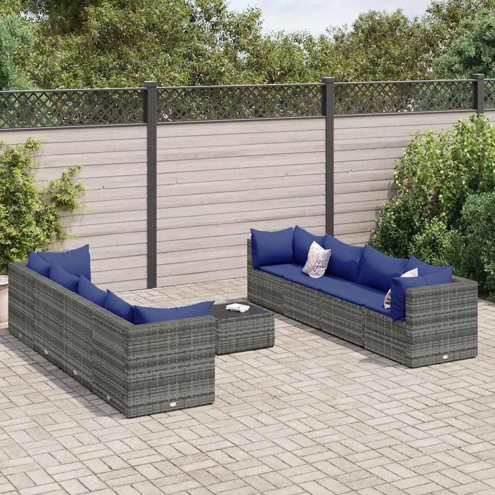 vidaXL 9 pcs conjunto lounge de jardim c/ almofadões vime PE cinzento