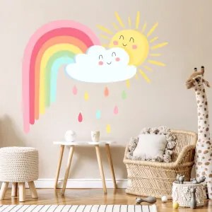 Autocolante de parede para crianças – Sol alegre e arco-íris