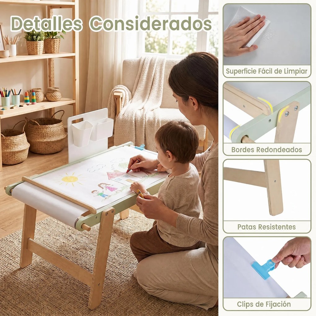 Mesa Sensorial Infantil, 91 x 51,5 x 74,5 cm, Tampo Convertível, Verde