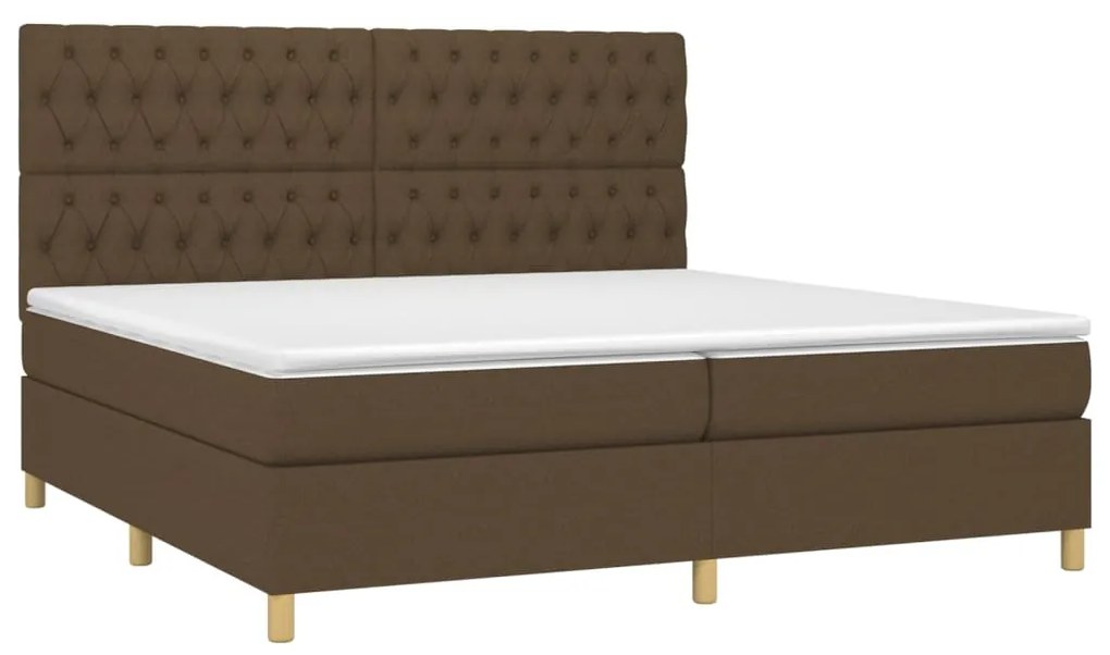 Cama box spring c/ colchão/LED 200x200cm tecido castanho-escuro