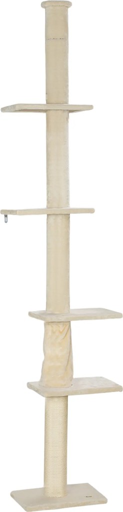 PawHut Arranhador, altura ajustável 225-275 cm, base estável, anti-tombamento, revestimento em pelúcia, creme branco | Aosom Portugal