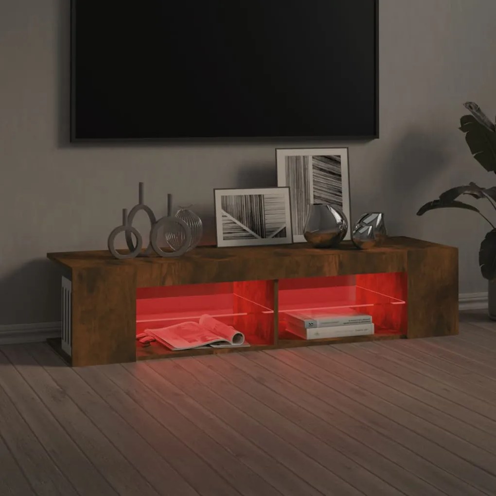 Móvel de TV com luzes LED 135x39x30 cm cor carvalho fumado
