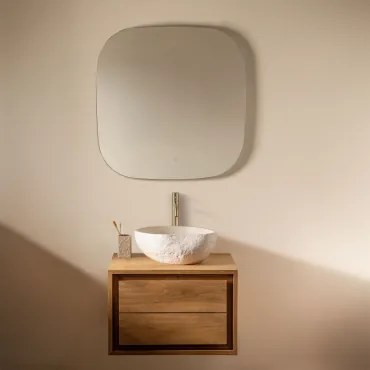 Conjunto De Móveis De Banheiro Em Madeira De Teca Jabari Madeira De Teca & Irregular Em Cimento Branco ↔︎40 Cm - Sklum