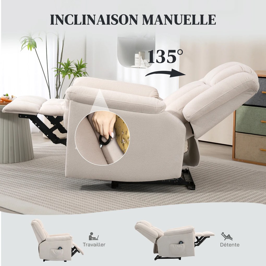 Poltrona relaxante elétrica com massagem e aquecimento, poltrona reclinável, encosto ajustável manualmente, 85 x 91 x 104 cm, bege