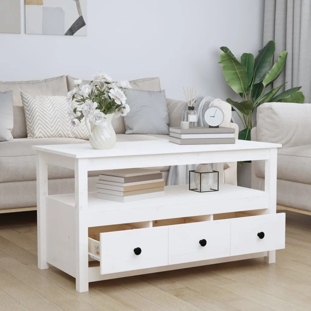 Mesa de centro 102x49x55 cm pinho maciço branco