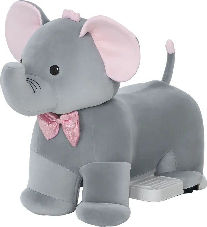 Elefante Elétrico com Música Bateria 6V 74x34x51 cm com Toque Suave Rodas Silenciosas de PU e Pedal Cinzento