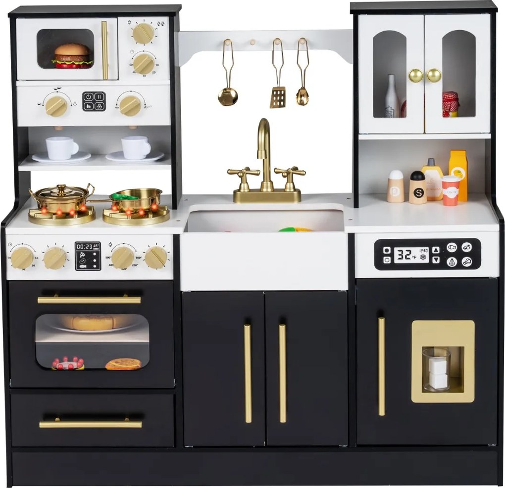 Cozinha de brincar em madeira para crianças, com luzes e sons realistas 92 x 31 x 90 cm Preto