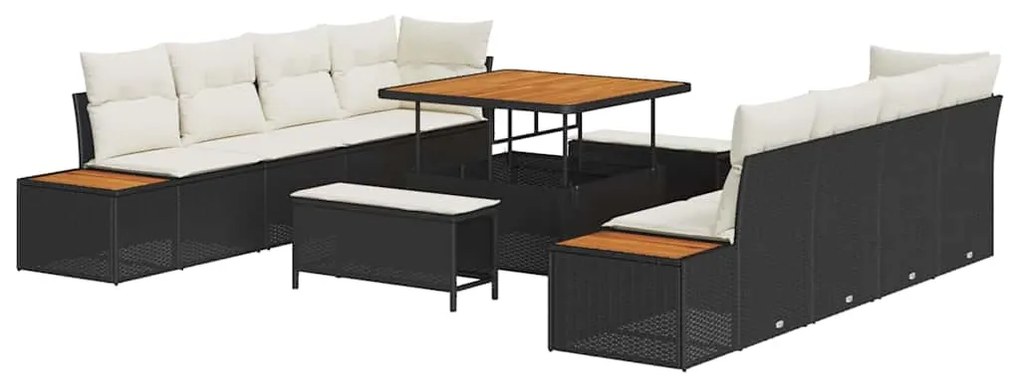 Conjunto de Sofá de Jardim vidaXL de 11 Peças com Almofadas Preto Ratt