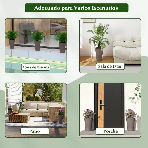 Conjunto de 2 vasos decorativos de 45 cm com cubo interior em plástico, orifícios de drenagem e 2 alças práticas com textura em espiral para jardim Ca