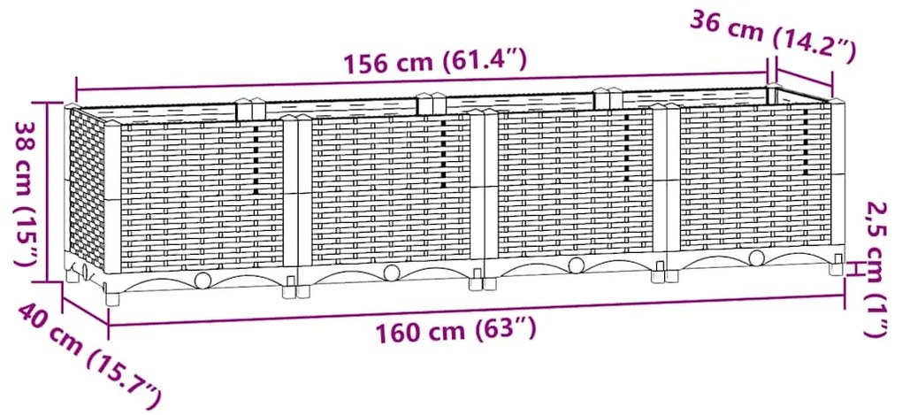 Canteiro elevado 160x40x38 cm polipropileno