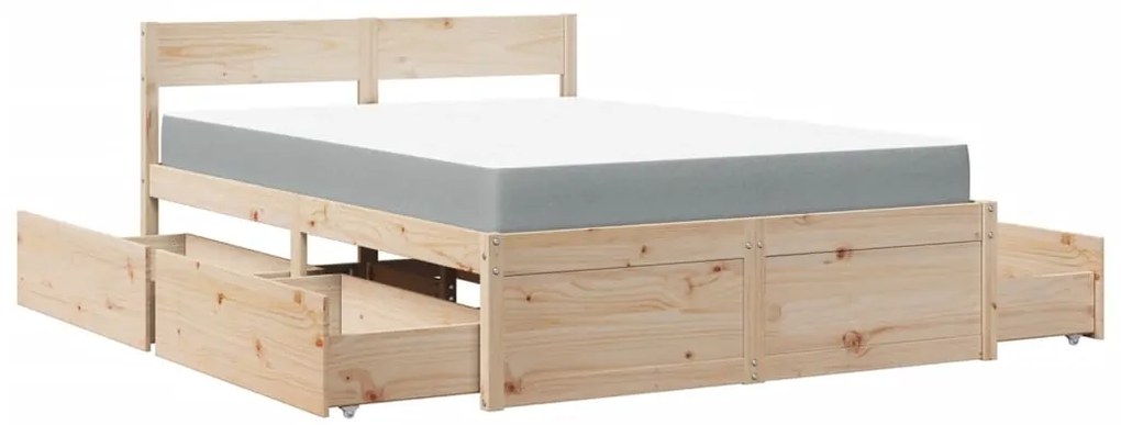 Cama com gavetas e colchão 120x200 cm madeira de pinho maciça