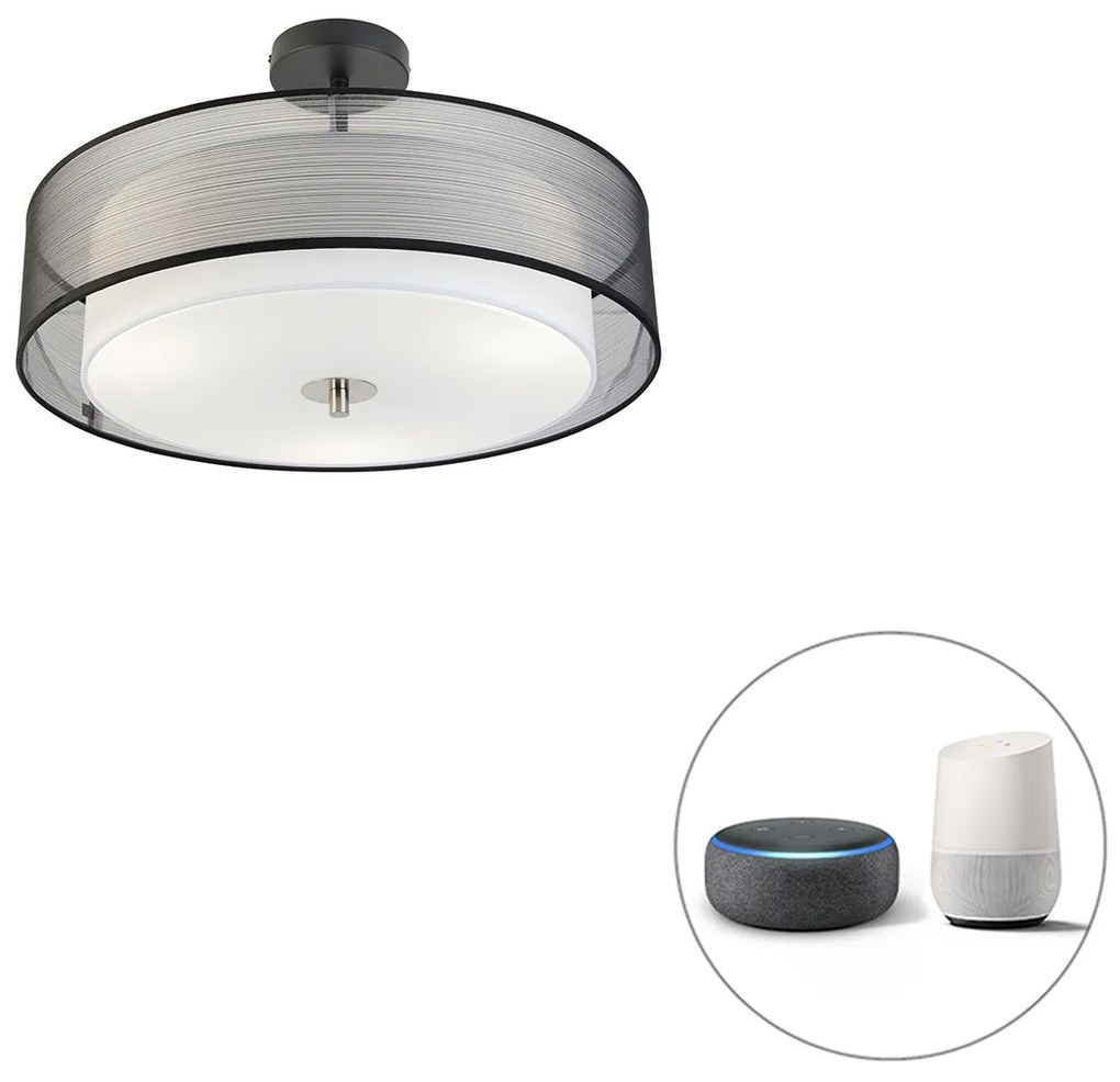 LED Candeeiro de teto inteligente preto com branco 50 cm incl. 3 Wifi A60 - Drum Duo Moderno