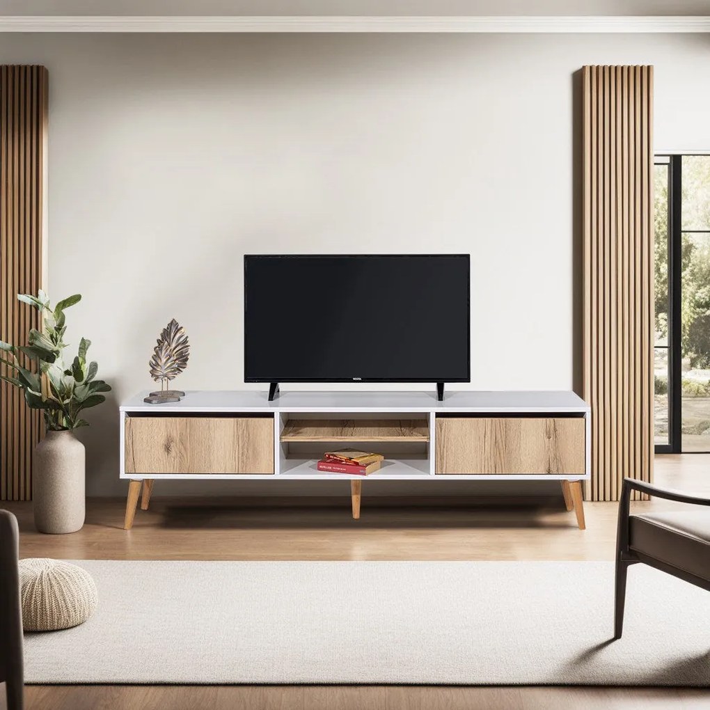 Móvel TV Kraf – Branco Felt – 180 x 50 x 40 cm