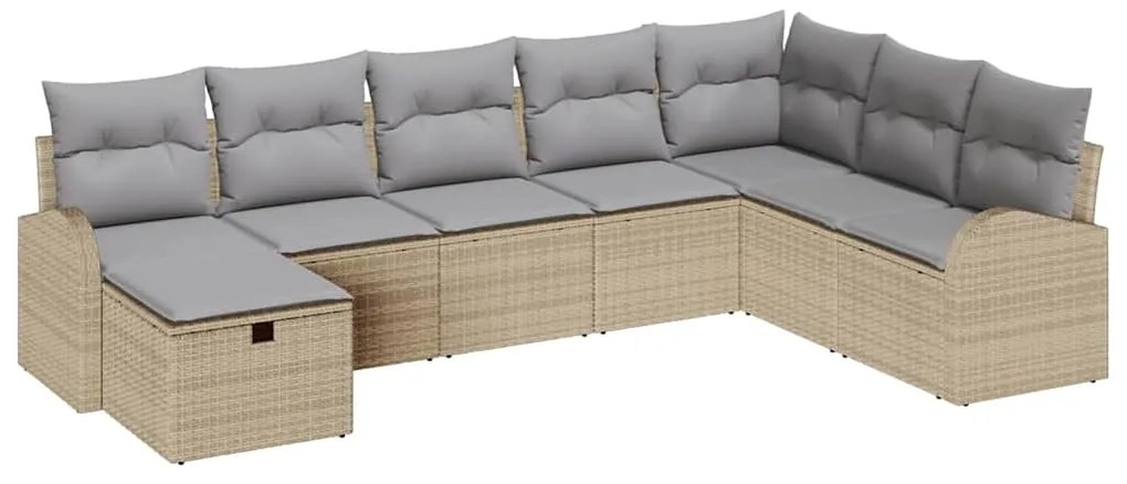 Conjunto de Sofá de Jardim de 8 Peças com Almofadas Bege Rattan Polipr