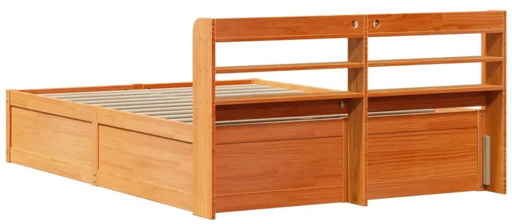 Estrutura cama c/ cabeceira 160x200cm pinho maciço castanho-mel